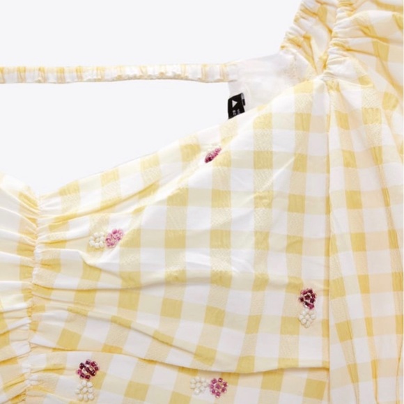 Zara Gingham Beaded Flower Backless Cropped Top Size XS NWT - Picture 8 of 8